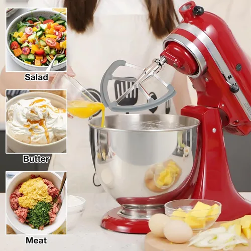 Vista 7 de Batidor de borde flexible de acero inoxidable de 4.5-5 cuartos para batidoras de pie KitchenAid Classic y Artisan con cabezal inclinable. Compatible