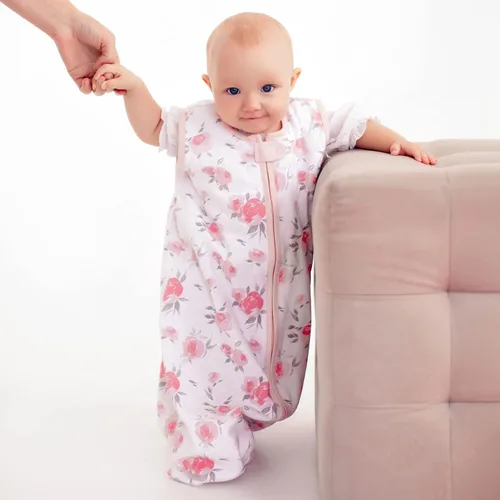 Vista 5 de Manta de algodón orgánico para bebé, saco de dormir 0.5 TOG 0-6 meses, paquete de 2 unidades Rosette