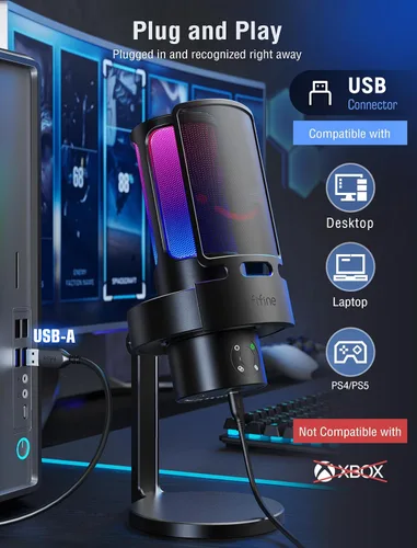Vista 3 de FIFINE Auriculares USB para jugadores y PC de computadora, auriculares para juegos de transmisión con sonido envolvente 7.1, micrófono desmontable
