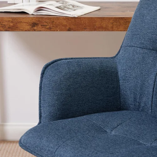 Vista 8 de Zouron Silla de escritorio giratoria sin ruedas, silla de oficina tapizada con patas de madera de roble, sillón moderno para espacios pequeños