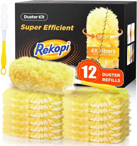 Vista 7 de Recargas de plumero resistentes para Swiffer Duster, 20 unidades de recargas de plumero con 1 asa, plumeros multisuperficie de 360° con 4