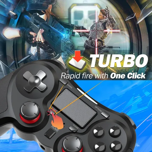 Vista 3 de TERIOS Controlador inalámbrico para PS4, control remoto con joystick efecto Hall, batería de 1000 mAh, conector de audio de 0.138 in y función