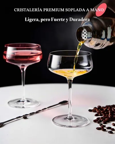 Vista 2 de JBHO Copas de Martini, juego de 4 copas de cupé de cristal, 10 Oz, copas de cóctel grandes y elegantes, copas de champán sopladas a mano