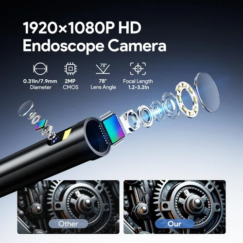 Vista 3 de DEPSTECH Endoscopio industrial de doble lente, cámara de inspección digital de boroscopio 1080P, cámara impermeable IP67 de 0.311 in, cámara de Negro