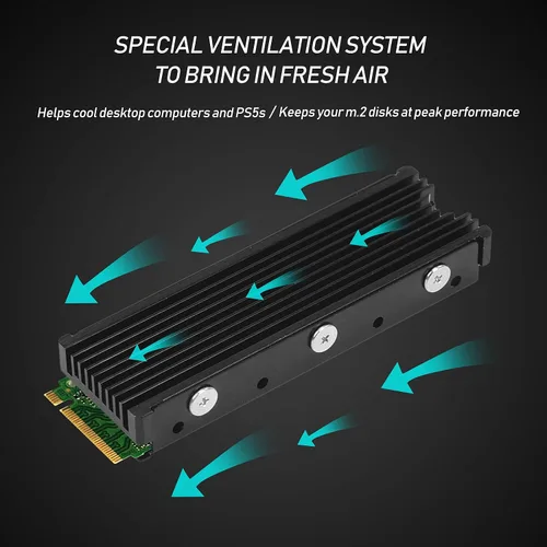 Vista 2 de M.2 PS5 SSD NVMe Disipador de calor para Samsung 990 980 Pro 970 EVO Plus SN570 SN750 SN850 Firecuda 530 NVME o SATA m2 2280 SSD Disipador de calor