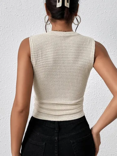 Vista 2 de SOLY HUX Women's Casual Solid Sleeveless Round Neck Waffle Knit Summer Crop Tank Tops