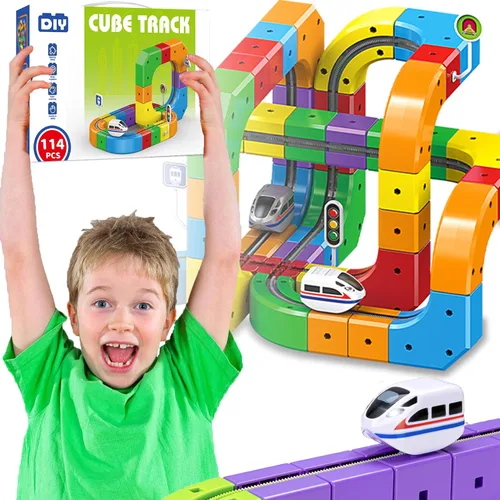 Vista 6 de Juego de Pista de Tren Eléctrico Magnético, Pistas de Carrera Flexibles Anti-Gravedad 3D con Tren Motorizado y Señales de Tráfico, Juguete