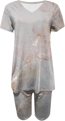 Vista 2 de PANOEGSN Conjuntos a juego para mujer, trajes de verano de dos piezas, camiseta con cuello en V, leggings capri, entrenamiento, deportes, yoga