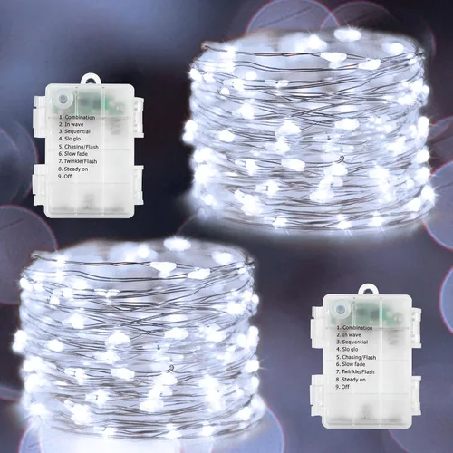 Vista 11 de Tira de 100 luces LED EchoSari, para exteriores, operadas con batería y control remoto (con capacidad de atenuación, temporizador y 8 modos), a