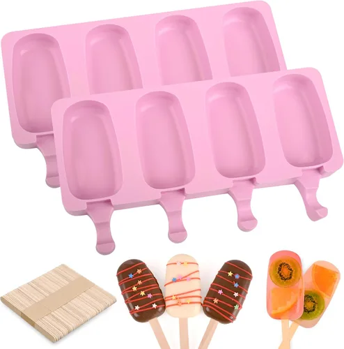 Vista 14 de WMKGG Juego de moldes de silicona para paletas, 2 piezas de moldes para helado con 50 palitos de madera para pastelitos, paletas de hielo, Azul