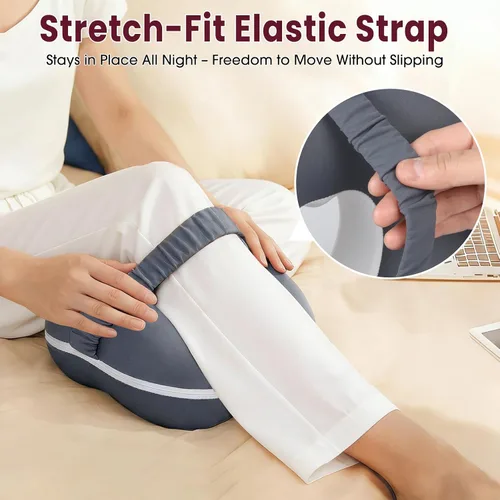 Vista 3 de Almohada de rodilla de espuma viscoelástica para dormir de lado, almohada de apoyo con diseño de recorte de corazón y correa ajustable, almohada