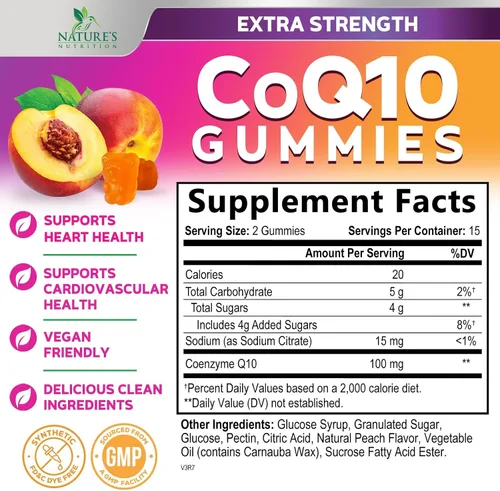 Vista 2 de CoQ10 - Gomitas Coenzima Q10 100 mg por porción, 3 veces de fuerza, alta absorción, suplementos antioxidantes para apoyo a la salud cardíaca