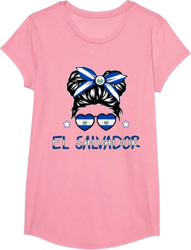 Vista 56 de Camiseta de El Salvador para Niñas Bandera Patrimonio Hispano Salvadoreño