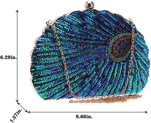 Vista 3 de LIFEWISH Bolso de noche único con lentejuelas de lujo para mujer, para boda, novia, fiesta, graduación, bolso de mano (azul pavo real)