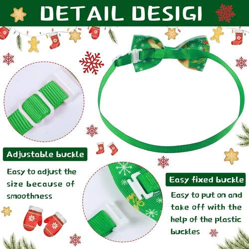 Vista 6 de Juego de 32 lazos de Navidad para perros para perros, incluye 16 corbatas para perros y 16 corbatas para perros con collar ajustable, accesorios