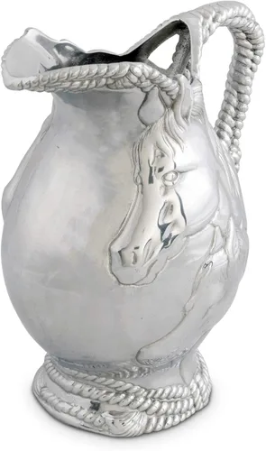 Vista 3 de Arthur Court Jarra de agua de aluminio para caballo y cuerda, de metal, para agua caliente/fría, té helado y bebidas de jugo, 10 pulgadas de alto