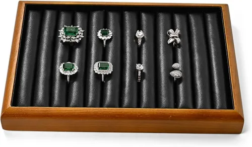 Vista 24 de Oirlv Bandeja Organizadora de Joyas Colgante de Madera Maciza de 12 Rejillas con Forro para Cajón de Joyas (Gris)