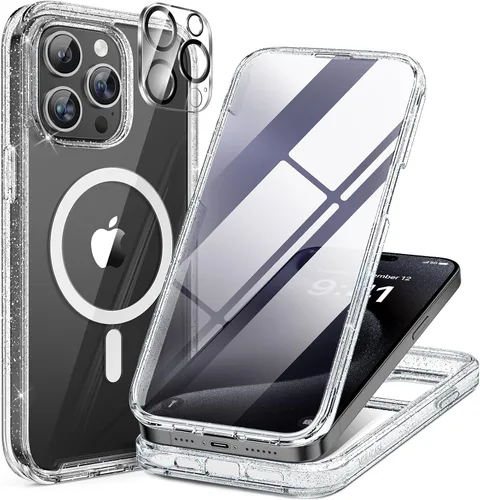 Vista 31 de Miracase - Funda magnética para iPhone 13 Pro Max de 6.7 pulgadas (compatible con MagSafe), transparente, completo, protector de pantalla de vidrio
