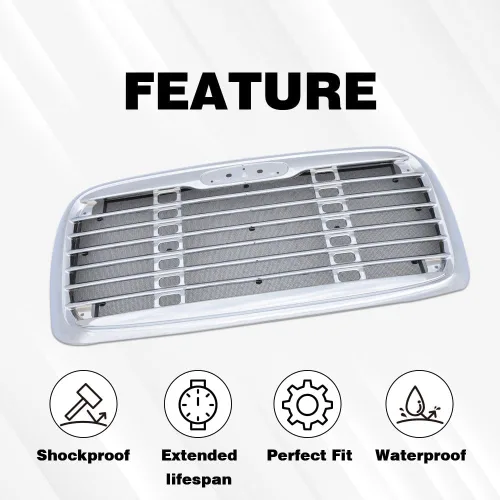 Vista 4 de PIT66 Rejilla, compatible con Freightliner Columbia 2000-2008, rejilla cromada con pantalla de insectos, A1715107000 A1715251003 Front Bumper
