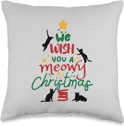 Vista 4 de jovy fits We Wish You A Meowy - Almohada fea de regalo para gatos, 18 x 18 pulgadas, multicolor