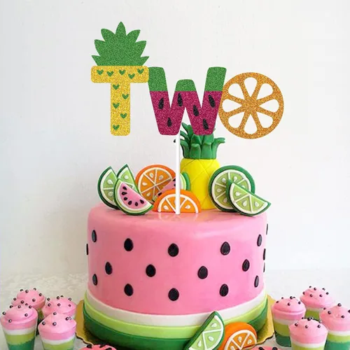 Vista 7 de Decoración para pastel de segundo cumpleaños de segunda fruta, piña, sandía, naranja, verano, baby shower, suministros para fiestas