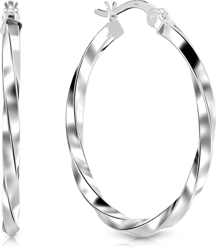 Vista 3 de Charmsy - Aretes de aro de plata de ley 925 para mujer, chapados en oro de 14 quilates, 0.079 in de grosor, aretes clásicos y trenzados para mujer