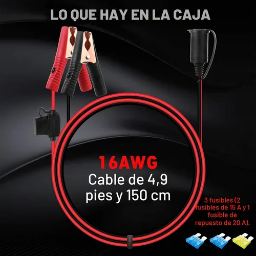 Vista 7 de CUZEC Enchufe de cable de extensión de 12 V/24 V con abrazadera de batería de 4.9 pies / 4.9 ft 16 AWG con clip de batería y adaptador