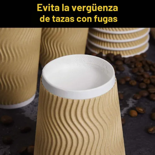 Vista 3 de SPRINGPACK Tazas de café de papel desechables con tapas, paquete de 100 tazas de café con aislamiento de pared ondulada de 12 onzas para bebidas