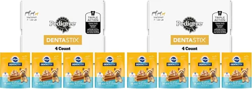 Vista 11 de Pedigree Dentastix Golosinas dentales para perros pequeños de doble sabor, tocino y pollo, bolsa de 5.08 onzas (24 golosinas)