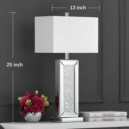 Vista 4 de Juego de 2 lámparas de mesa modernas con control táctil, lámpara de mesita de noche con espejo de diamante de cristal de plata con puertos USB C+A