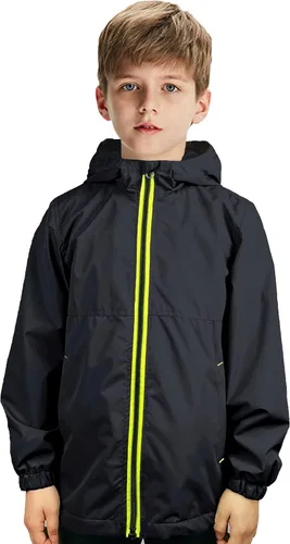 Vista 3 de UMMTOM Chubasqueros para niños, ligeros, impermeables, con capucha, de forro polar, rompevientos para niños