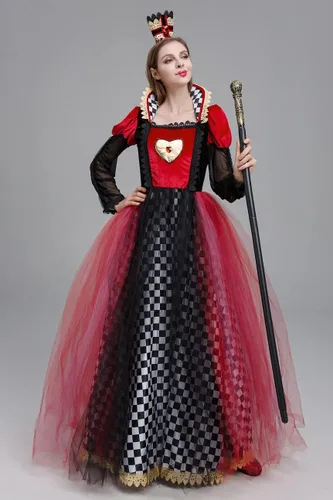 Vista 2 de OASMA Disfraz de reina para mujer, disfraz de Halloween del país de las maravillas, corazones rojos reales, carnaval, cosplay para adultos