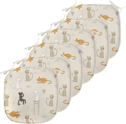 Vista 157 de Lunarable Cojín de asiento para silla de café, siluetas de taza de café expreso con frijoles fuente de cafeína, ilustración de bebidas gourmet