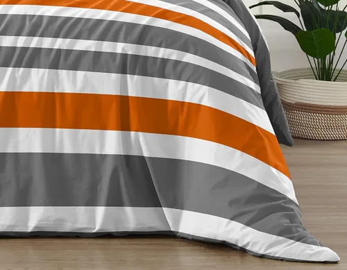 Vista 6 de Sweet Jojo Designs Gris, naranja y blanco para niños, adolescentes de 3 piezas Full/Queen Boys Stripe Set Collection Rayas grises y naranjas