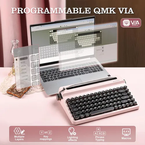 Vista 6 de YUNZII QL75 - Teclado mecánico retro de intercambio en caliente, teclas redondas punk, retroiluminación RGB QMKVIA programable, teclado