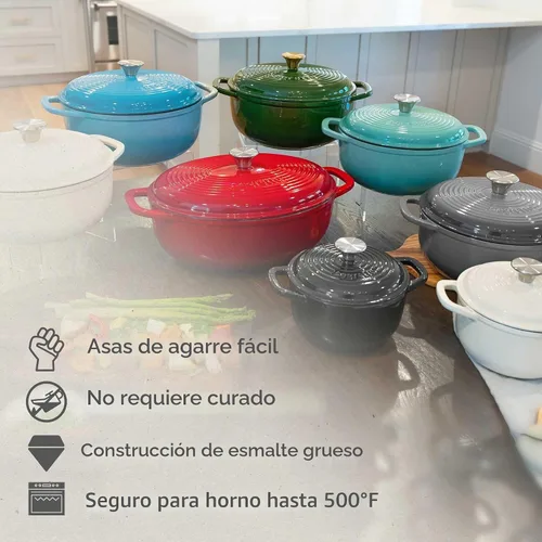 Vista 8 de Segretto Cookware Horno holandés de hierro fundido esmaltado con tapa, 4.57 cuartos de galón, Grigio Scuro (gris degradado) Horno holandés