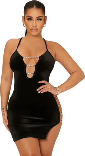 Vista 4 de Floerns Minivestido de fiesta de terciopelo ajustado sin mangas con corte de cadena para mujer