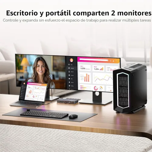 Vista 7 de El interruptor 2 del KVM del acceso AV supervisa 2 ordenadores, estación