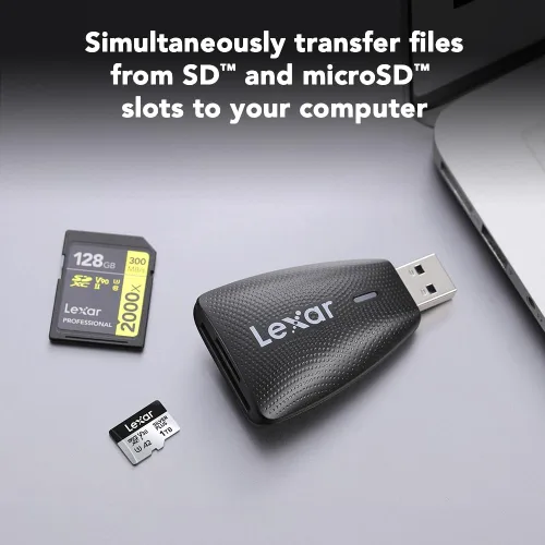 Vista 3 de Lexar Lector Multi-Tarjeta 2 en 1 USB 3.1, Funciona con Tarjetas SD y microSD (LRW450UBNA)