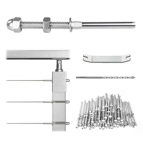 Vista 7 de Muzata Paquete de 10 accesorios de barandilla de cable negro de 1/8 pulgadas, tensor roscado a mano para poste de metal de 2 x 2 pulgadas, sistema