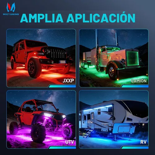 Vista 7 de MICTUNING Q1 RGBW Luces LED Rock, 4 Módulos de Color Puro Underglow Neón Iluminación Multicolor con Kit de Interruptor de Cableado, Controlador