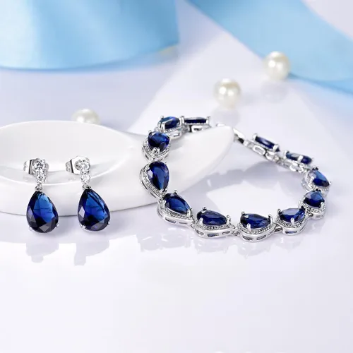 Vista 3 de GULICX - Juego de joyas de plata para mujer, color zafiro, rubí