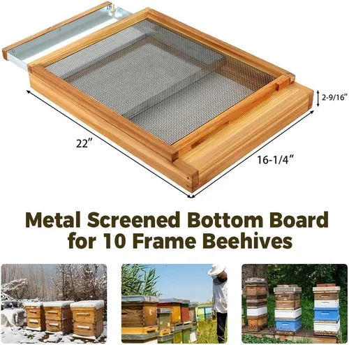 Vista 3 de Honey Lake, colmena Langstroth con tablero inferior con rejilla y reductor de entrada para colmena de 10 marcos, sumergida en 100% cera de abejas