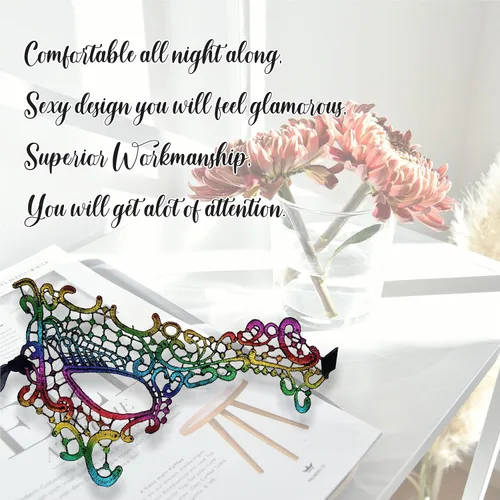 Vista 7 de Lace Masquerade Mask for Women - Venetian Party, Prom, Mardi Gras, Halloween