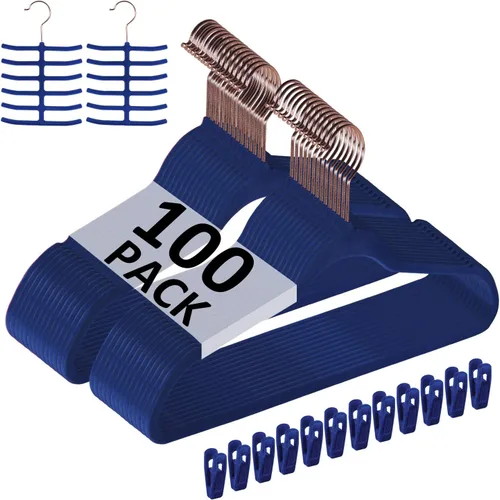 Vista 17 de VECELO Perchas de Terciopelo Premium para Ropa de Servicio Pesado (Paquete de 25) - Antideslizantes y que Ahorran Espacio con 6 Clips para Dedos