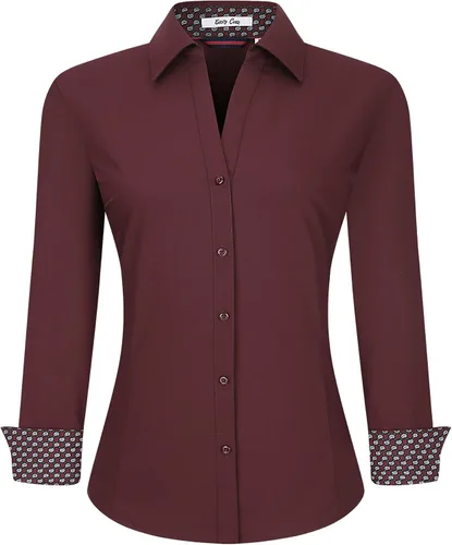 Vista 11 de Damipow Camisas de vestir para mujer, sin arrugas, con botones, de manga larga, blusas para el trabajo profesional