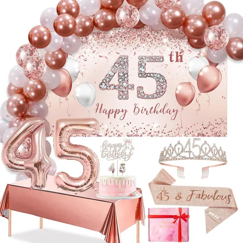Vista 9 de Juego de arco de globos de oro rosa para cumpleaños número 35 para mujer