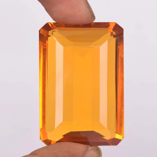 Vista 2 de Fabricación de joyas Citrino amarillo 76.50 Ct Corte esmeralda Citrino amarillo suelto, piedra natal facetada Gema de citrino amarillo, Gema