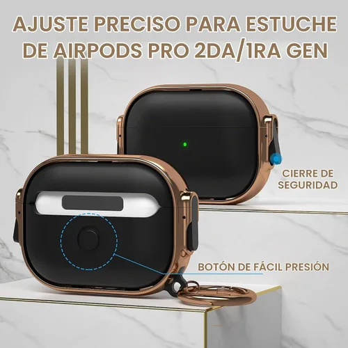 Vista 4 de Funda para AirPods Pro 2/1 con cerradura, compatible con Magsafe, negro/oro negro + rosa dorado