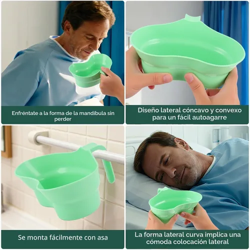 Vista 7 de Cuenca Emesis con boca ancha y asa – Taza de enjuague bucal para cama en forma de riñón grande con asa, vaso para cepillo de dientes para pacientes